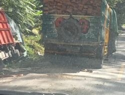 Satu Unit Truck Muatan Kayu Olahan Dari Kapuas Hulu ke Sintang Terperosok di Bukit Biru.